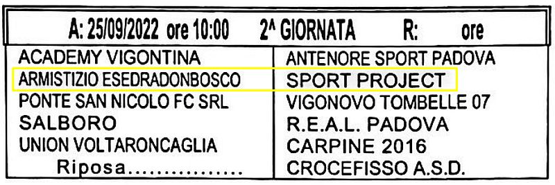 2^ Giornata Armistizio Esedra don Bosco Padova Giovanissimi Provinciali U15 Girone C SS 2022